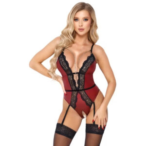 Abierta Fina Crotchless body - rood/zwart