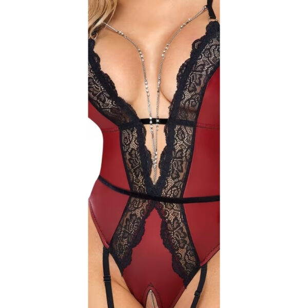 Abierta Fina Crotchless body - rood/zwart