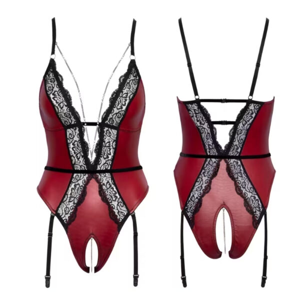 Abierta Fina Crotchless body - rood/zwart