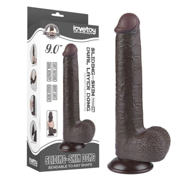 LoveToy Sliding Skin Dildo 9.0"/24 cm Black
