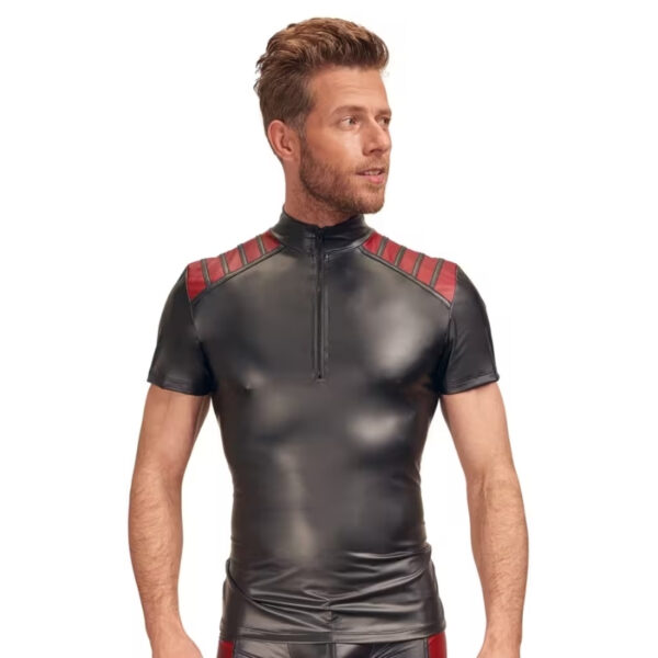 Nek shirt zwart rood met strepen schouders