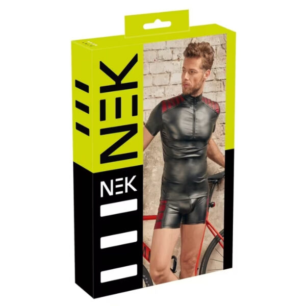 Nek shirt zwart rood met strepen schouders