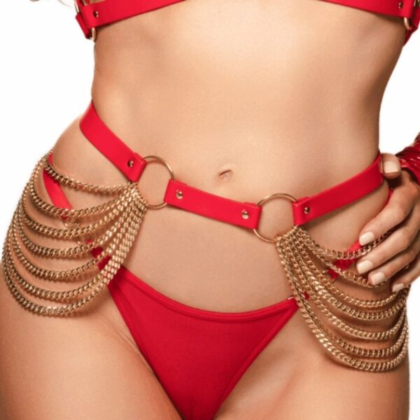Kinky Diva High Gloss Chain Belt rood/goud - OS