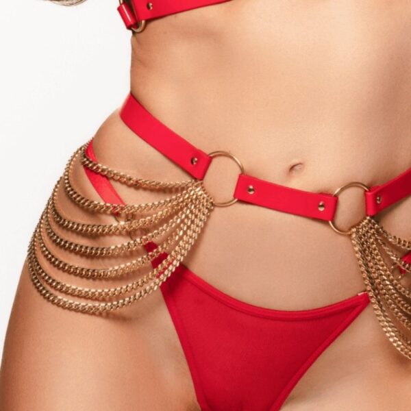 Kinky Diva High Gloss Chain Belt rood/goud - OS