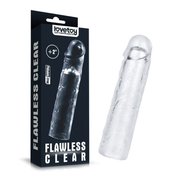 LoveToy Flawless Clear Penis Sleeve + 2" / 5 cm - Transparent