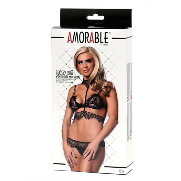 Amorable Glossy Bra set zwart - L/XL